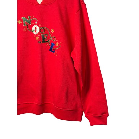VTG Studio Works Holiday Noel Festive Sweatshirt Womens XL Red Embroidered 25.5" - Picture 5 of 6